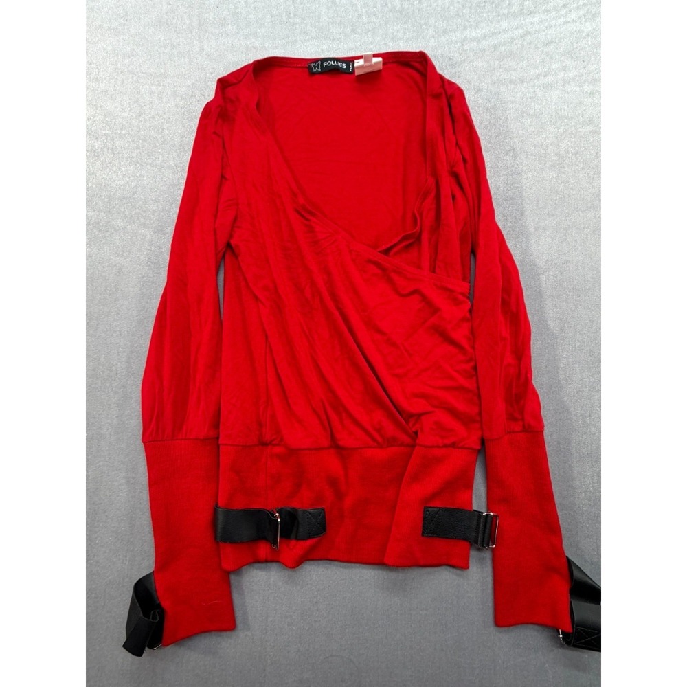 Vintage Follies Paris Rayon Spandex women Sweater Buckles Red XS/S‎